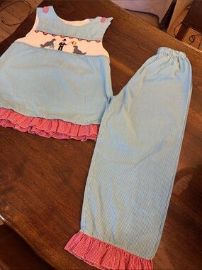 Remember Nguyen Girls Blue Gingham smocked Set